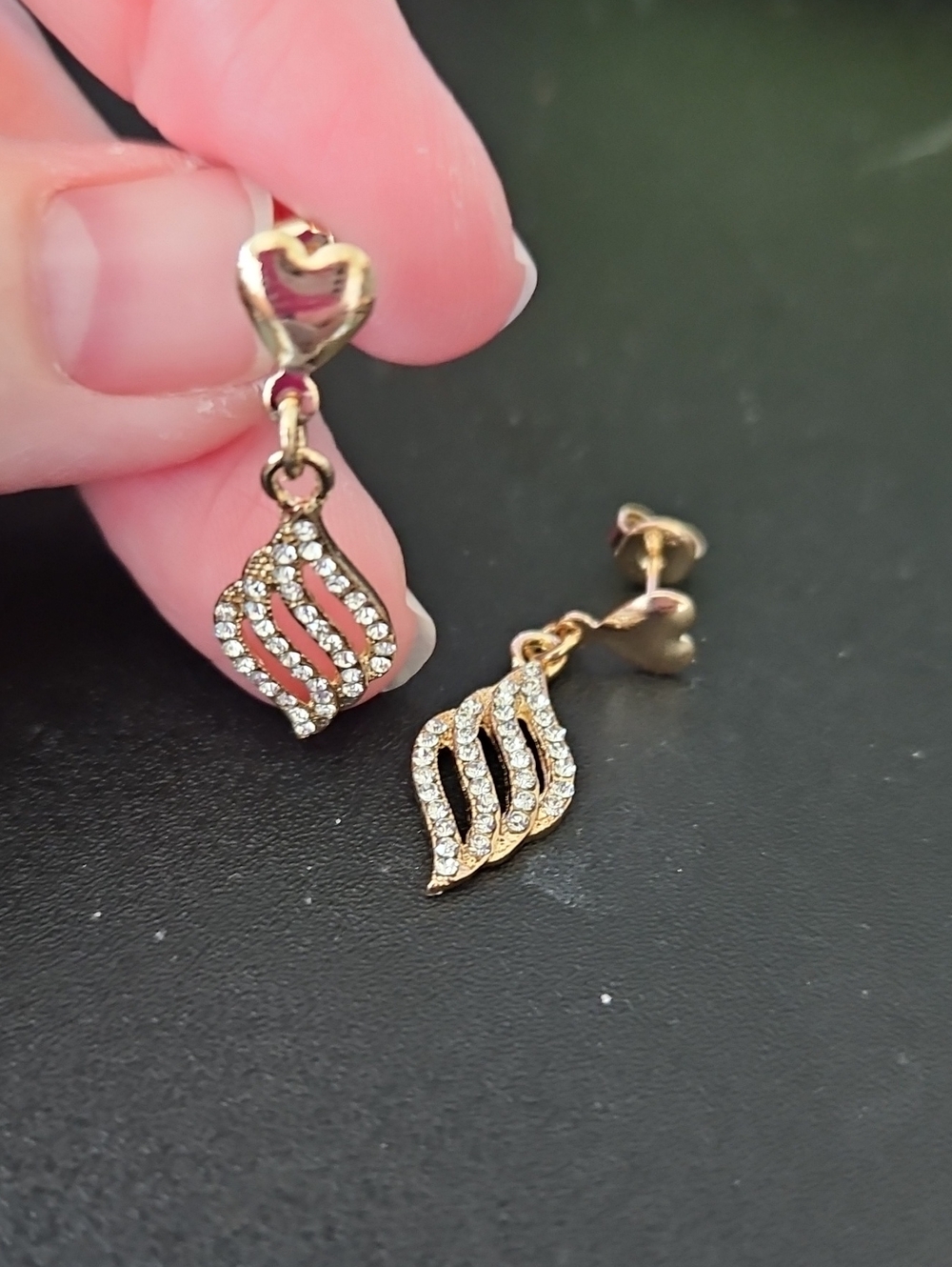 Gold Crystal Drop Heart Dangle Earrings - Brand Unknown